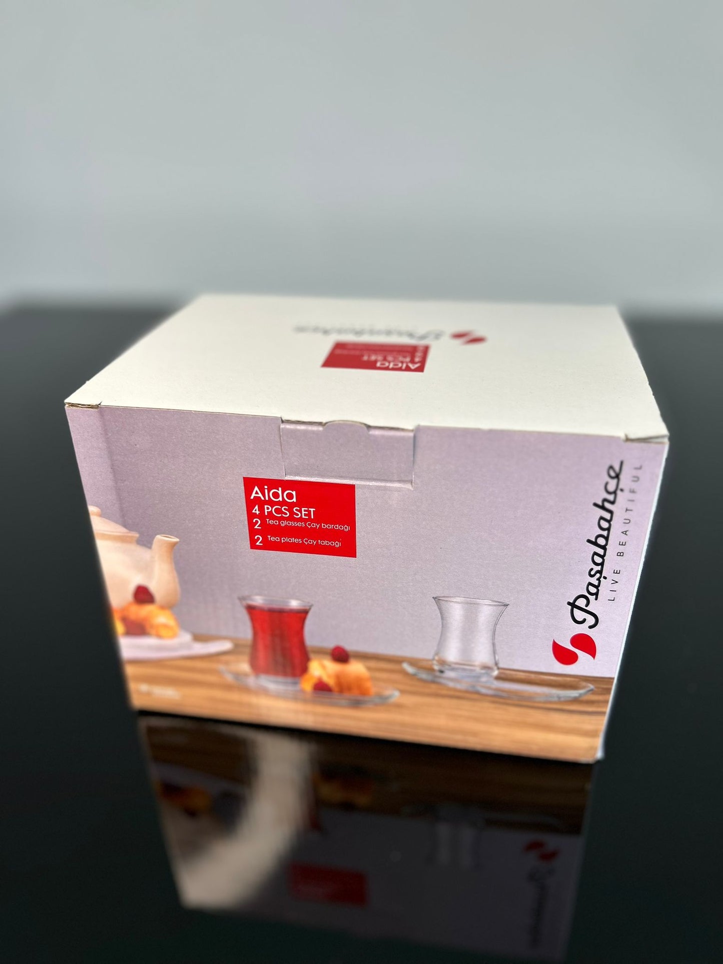 Pasabahce Teeglas mit Unterteller 4 Teilig